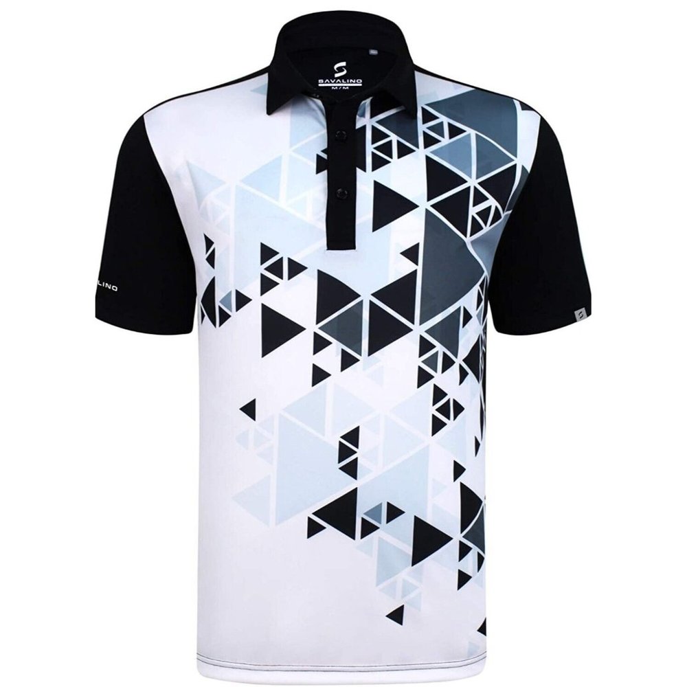 Savalino Mens Bowling Black Size S - 3XL Aron Geometric Polo Golf Shirt UV30+